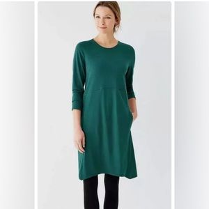 J.Jill Teal Knit Dipped Hem Swing Dress Medium Long-Sleeve